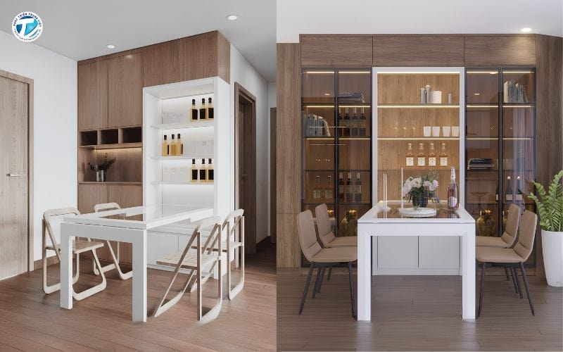 Bàn ăn đa năng thông minh kết hợp hệ tủ bếp gắn tường